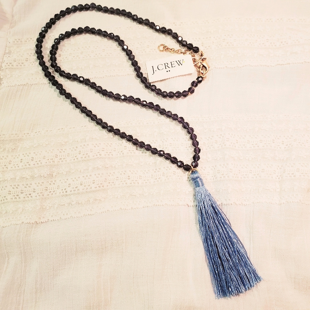 J.Crew Bead and Thread Tassel Necklace In Blue